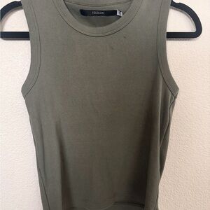 Olive Ribbed Tank Top - Sleeveless Casual Layering